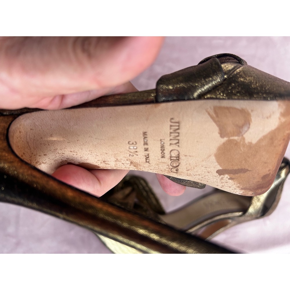 Jimmy Choo Platform Sandals Women's Size 8.5 Gold Metallic Knot - Picture 6 of 6